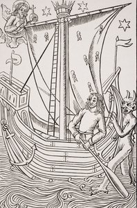 Merchant Vessel in a Storm, facsimile of a woodcut in 